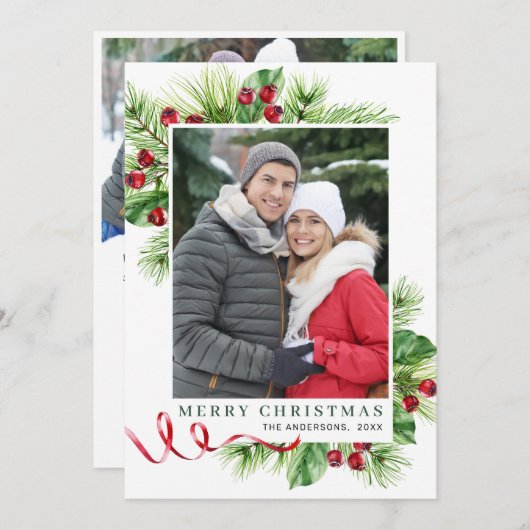 お祭り気分のホリーデイ クリスマス グリーティングカード2 写真付き シーズンカード (正面/裏面)