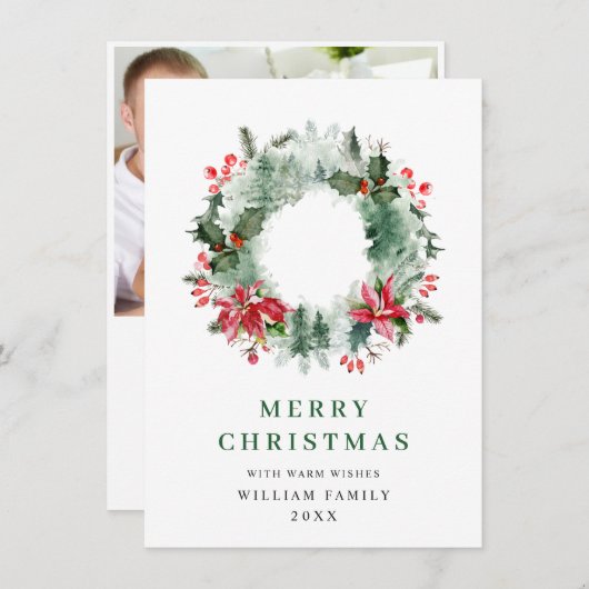 お祭り気分のホリーデコレーションのクリスマスグリーティング シーズンカード (正面/裏面)