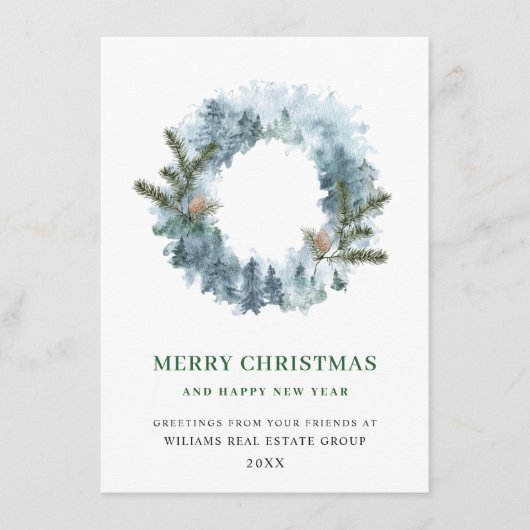 お祭り気分のホリーデコレーションのクリスマス企業向け年賀状 シーズンカード (正面)