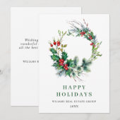 お祭り気分のホリーデコレーション クリスマス企業向け年賀状 シーズンカード (正面/裏面)