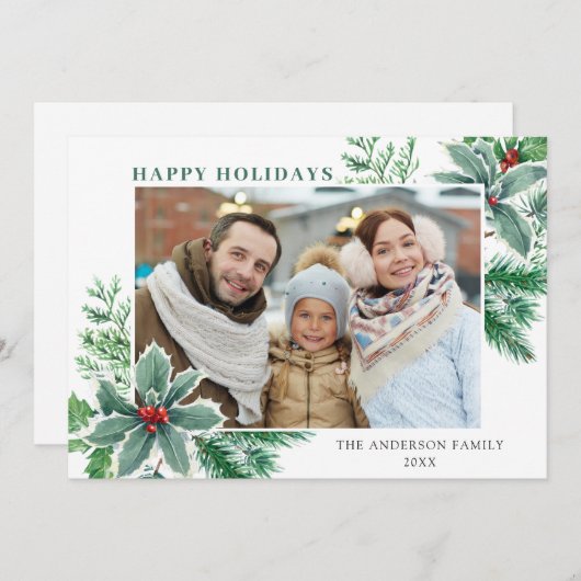 お祭り気分のホリーデコレーション クリスマス写真年賀状 シーズンカード (正面/裏面)