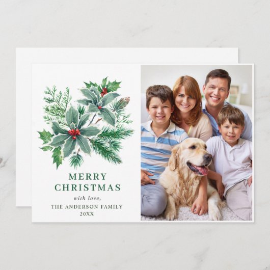 お祭り気分のホリーデコレーション クリスマス写真年賀状 シーズンカード (正面/裏面)