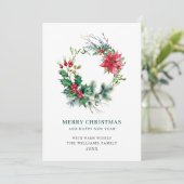 お祭り気分のホリーポインセチアのリース クリスマスグリーティング シーズンカード (スタンド正面)