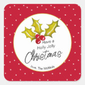 お祭り気分のホリーポルカドット楽しいクリスマス スクエアシール (正面)