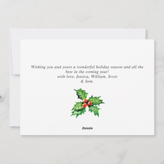 お祭り気分のホーリーベリーとミステルtoeのクリスマスメッセージ シーズンカード (裏面)