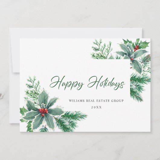お祭り気分のホーリーベリーの枝のクリスマス企業 シーズンカード (正面)