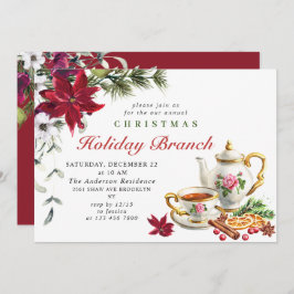 お祭り気分のポインセチアのクリスマスホリデーブランチ 招待状