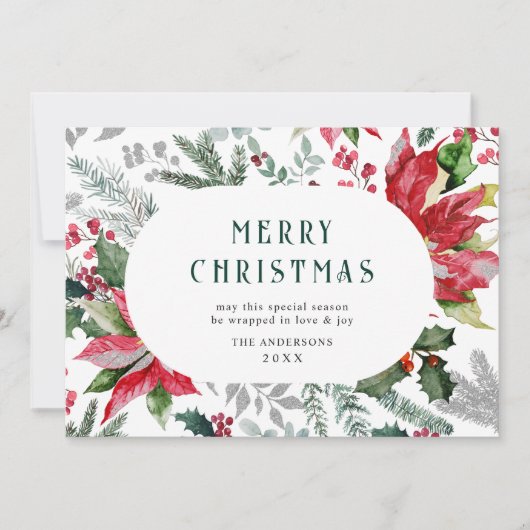 お祭り気分のポインセチアのクリスマスミスルトゥーの写真 シーズンカード (正面)