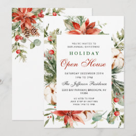 お祭り気分のポインセチアを使ったクリスマス・ホリデー・オープンハウス 招待状