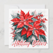 お祭り気分のポインセチア ホリデー グリーティング フラット カード (正面)