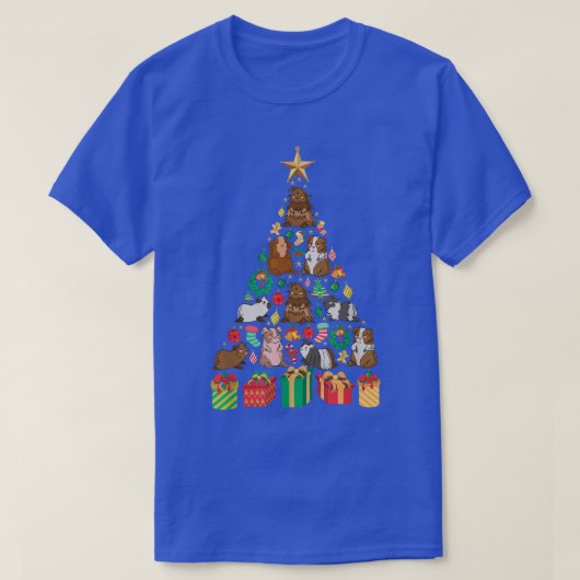 お祭り気分のモルモット クリスマスツリー デザイン Tシャツ (デザイン正面)
