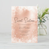 お祭り気分のローズゴールドと白い雪のエレガントでシックなスイート16 招待状 (スタンド正面)