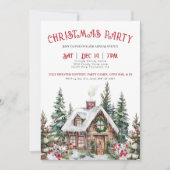 お祭り気分の冬の水彩画クリスマス・ホリデー・パーティ 招待状 (正面)