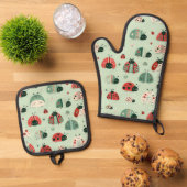 お祭り気分の小さな虫 鍋つかみ&鍋敷きセット (トップダウン)