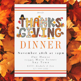 お祭り気分の感謝祭ディナーターキーとパンプキンの葉 招待状