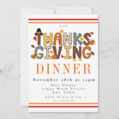 お祭り気分の感謝祭ディナーターキーとパンプキンの葉 招待状 (正面)