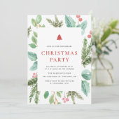 お祭り気分の水彩冬の葉のクリスマスパーティー 招待状 (スタンド正面)