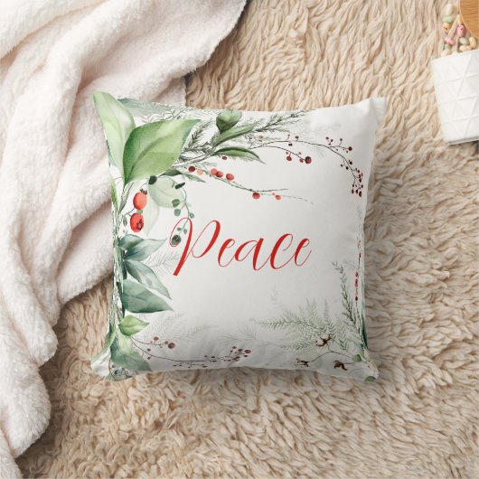 お祭り気分の水彩画のグリーンがあふれるクリスマスの平和 クッション (ブランケット)