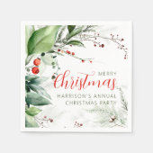 お祭り気分の水彩画のグリーン メリークリスマス スタンダードカクテルナプキン (正面)