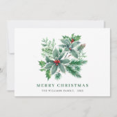 お祭り気分の水彩画のホリーデコレーション クリスマスカード (正面)