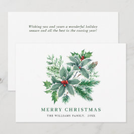 お祭り気分の水彩画のホリーデコレーション クリスマスカード