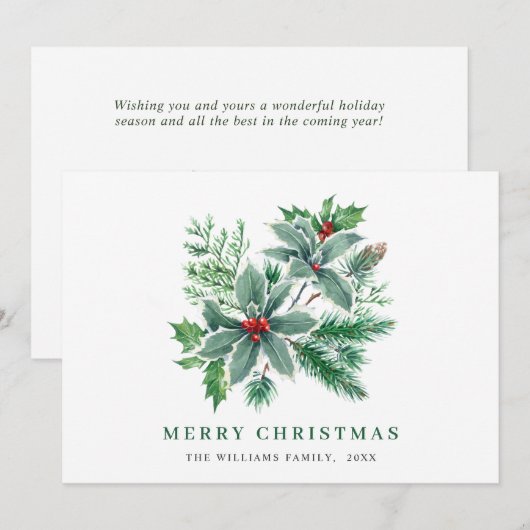 お祭り気分の水彩画のホリーデコレーション クリスマスカード (正面/裏面)
