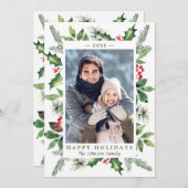 お祭り気分の水彩画のホリーデータのクリスマス写真 シーズンカード (正面/裏面)