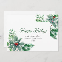 お祭り気分の水彩画のホリーベリーのクリスマスグリーティング シーズンカード