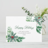 お祭り気分の水彩画のホリーベリーのクリスマスグリーティング シーズンカード (スタンド正面)