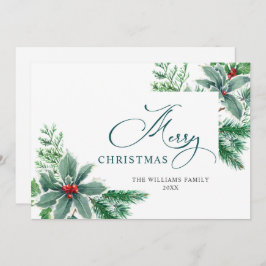 お祭り気分の水彩画のホリーベリーのクリスマスグリーティング シーズンカード