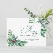お祭り気分の水彩画のホリーベリーのクリスマスグリーティング シーズンカード (スタンド正面)