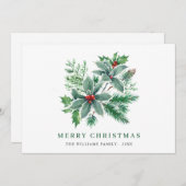 お祭り気分の水彩画のホリーベリーのクリスマスグリーティング シーズンカード (正面/裏面)