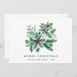 お祭り気分の水彩画のホリーベリーのクリスマスグリーティング シーズンカード