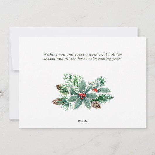 お祭り気分の水彩画のホリーベリーのクリスマスグリーティング シーズンカード (裏面)