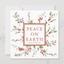 お祭り気分の水彩画の赤い実と冬の緑