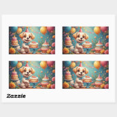 お祭り気分の誕生日を祝う陽気な犬 長方形シール (シート)