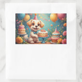 お祭り気分の誕生日を祝う陽気な犬 長方形シール (バッグ)