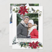 お祭り気分の赤いポインセチアのクリスマスグリーティング2枚組写真 シーズンカード (正面/裏面)