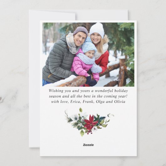 お祭り気分の赤いポインセチアのクリスマスグリーティング2枚組写真 シーズンカード (裏面)