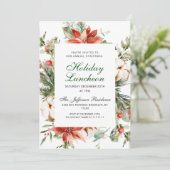 お祭り気分の赤いポインセチアのクリスマスホリデー ランチョン 招待状 (スタンド正面)