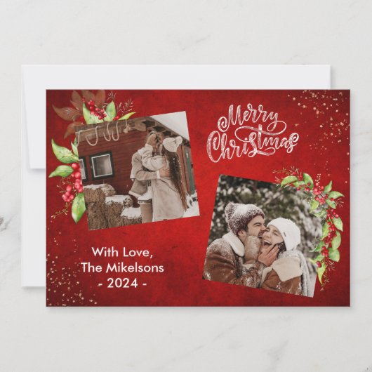 お祭り気分の赤い実と緑の木々 クリスマスを祝う写真 シーズンカード (正面)