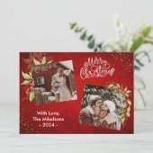 お祭り気分の赤い実と緑の木々 クリスマスを祝う写真 シーズンカード (スタンド正面)