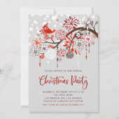 お祭り気分の赤い鳥と花のクリスマスパーティー 招待状 (正面)