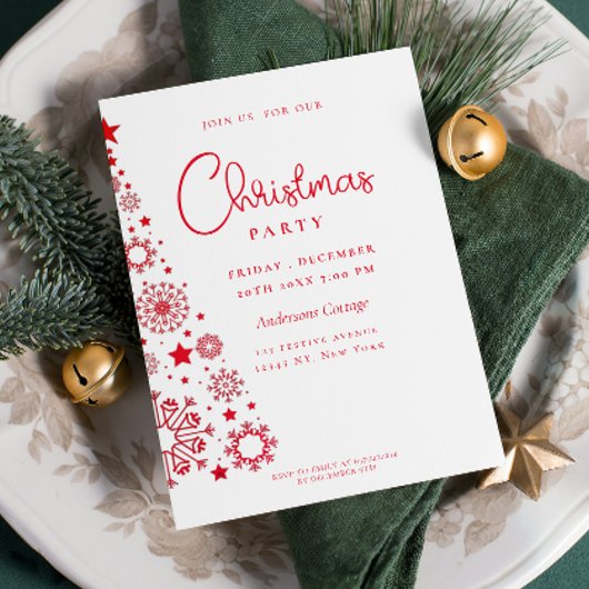 お祭り気分の赤と白のクリスマスツリーパーティー 招待状