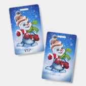 お祭り気分の雪だるま    バッジ (正面＆裏面)