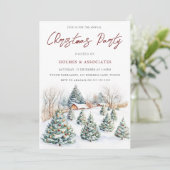 お祭り気分の雪の小屋と木のクリスマス パーティー 招待状 (スタンド正面)