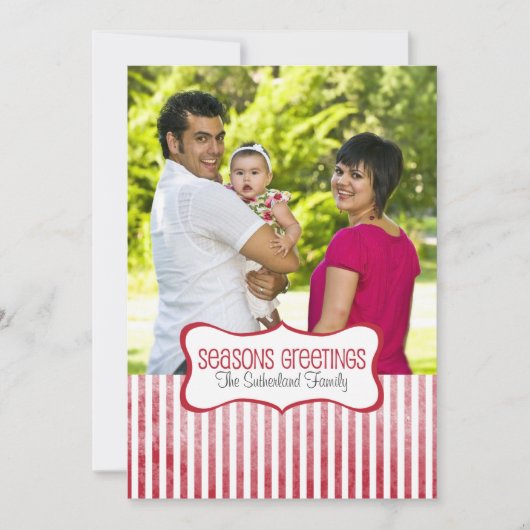お祭り気分を感じるストライプの写真を使ったホリデーグリーティング シーズンカード (正面)