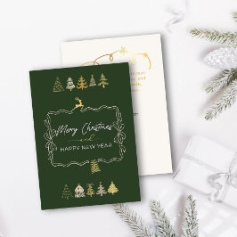 お祭り気分を添えたおしゃれな木のイラストとリボンのグリーンホリデーカード シーズンカード