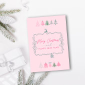 お祭り気分を添えたモダンなクリスマスカード ピンク シーズンカード