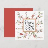 お祭り気分を添えた水彩画の赤い実と冬の緑 シーズンカード (正面/裏面)